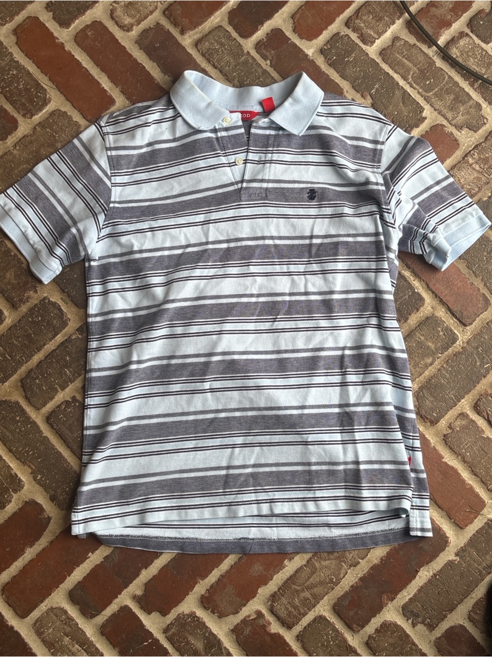 Vintage Striped Polo Shirt Gray White Y2K Preppy